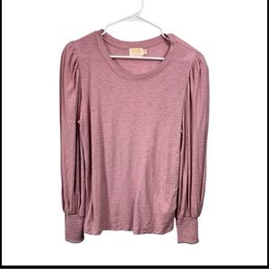 Nation LTD Size Medium 100% Cotton Puff Long Sleeve Tee Top Blush Pink